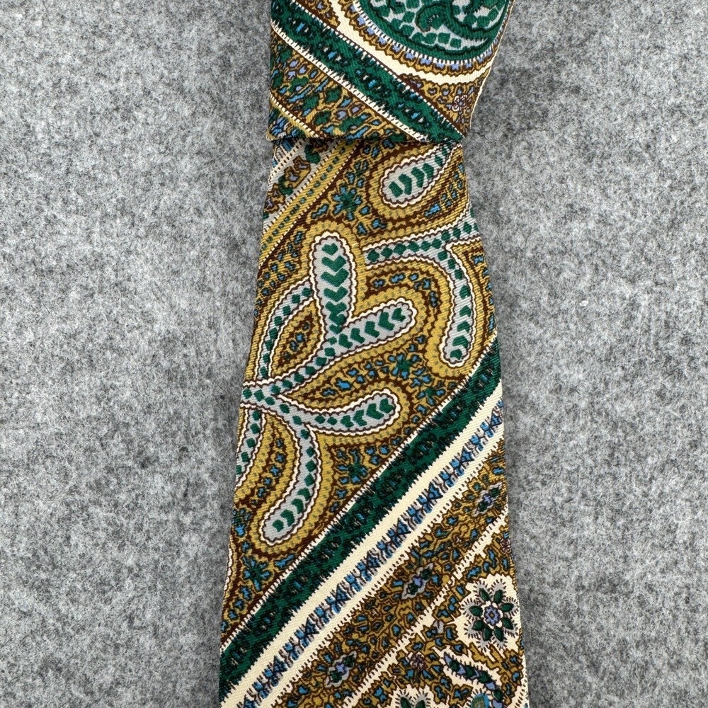Liberty of London Necktie Mens OS Paisley Medallion Green Gold Raleighs EUC